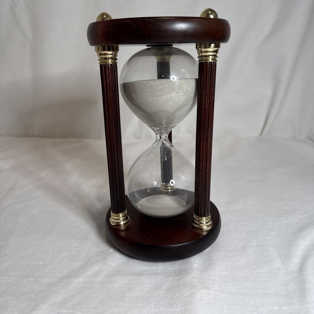 KOCH CLASSIC HOURGLASS SAND TIMER 9.5" Tall Hand-Blown Glass, Harwood & Brass